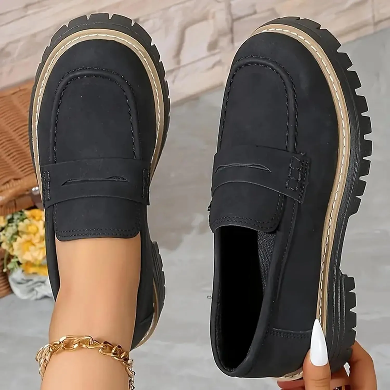 Cathalem Orthoture-Orthopedic Platform Loafers, Comfort Orthopedic Shoes, Womens Round Toe Walking Shoe, Slip on Shoes