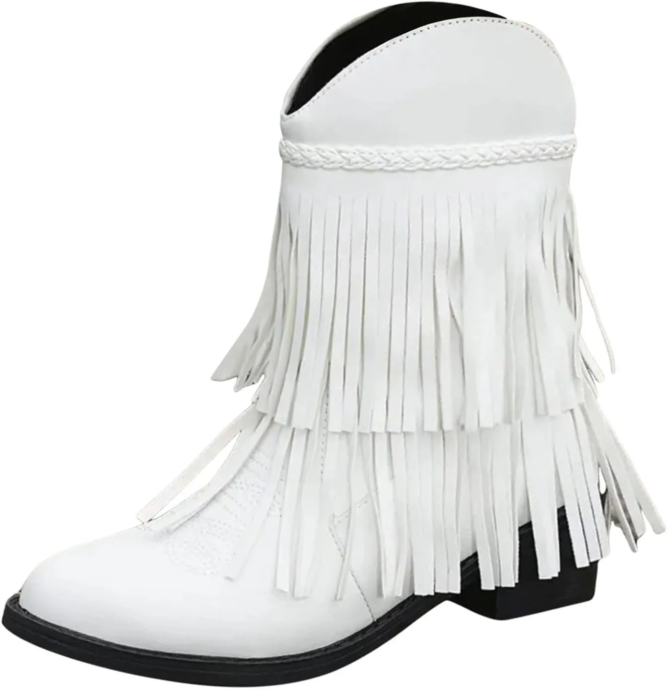 Cowboy Boots for Women Winter Boots Big Size V Mouth Tassel Boots Fall And Winter Pointed Head Thick With Short Boots