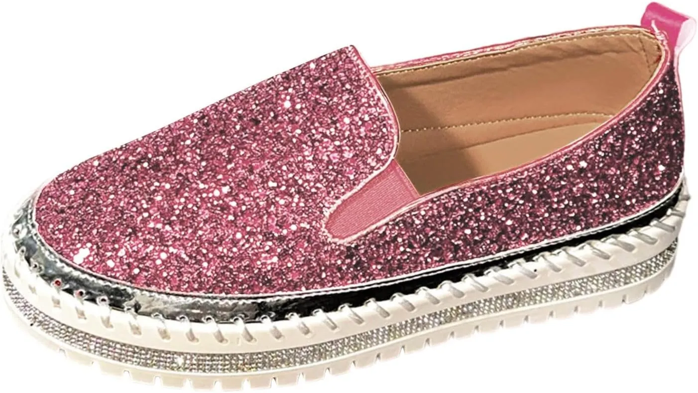Glitter Platform Sneakers Women Slip On Shoe Fashion Bling Tennis Shoes Dressy Sneakers Sequin Rhinestone Shoes