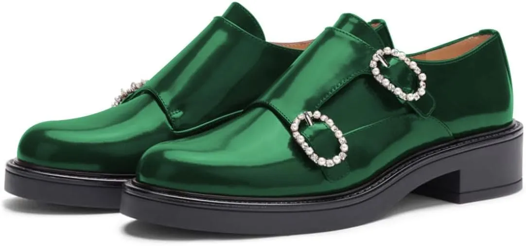 Maiyang Women Classic Round Toe Monk Strap Double Buckles Low Heel Loafers Comfort Daily Walking Driving Shoes Size 4-16 US