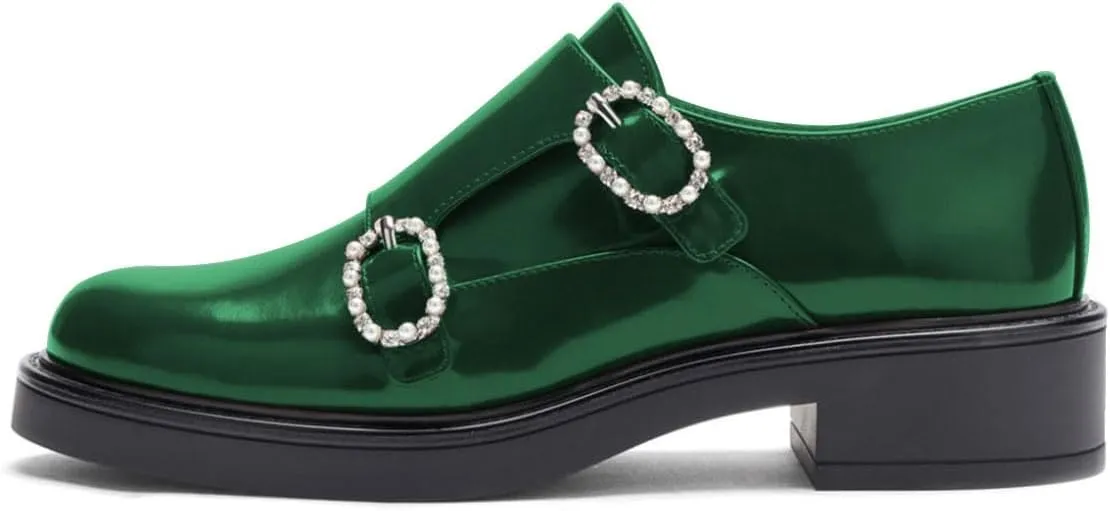 Maiyang Women Classic Round Toe Monk Strap Double Buckles Low Heel Loafers Comfort Daily Walking Driving Shoes Size 4-16 US