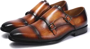 Men Wedding Dress Loafers Leather Brogues Slip On Moccasins Double Buckle Monk Shoe Office Formal Shoes,Yellow-44