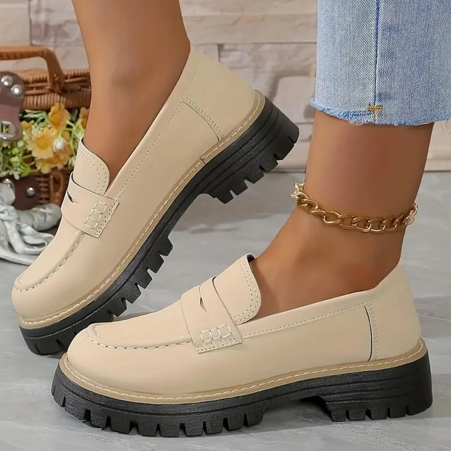 Orthoture-Orthopedic Loafers Shoes for Women,Slip On-Comfort Suede Chunky Dress Shoes for Work Wide Toe Lightweight Casual Comfort Shoes,Slip-On Suitable for All Foot Shapes