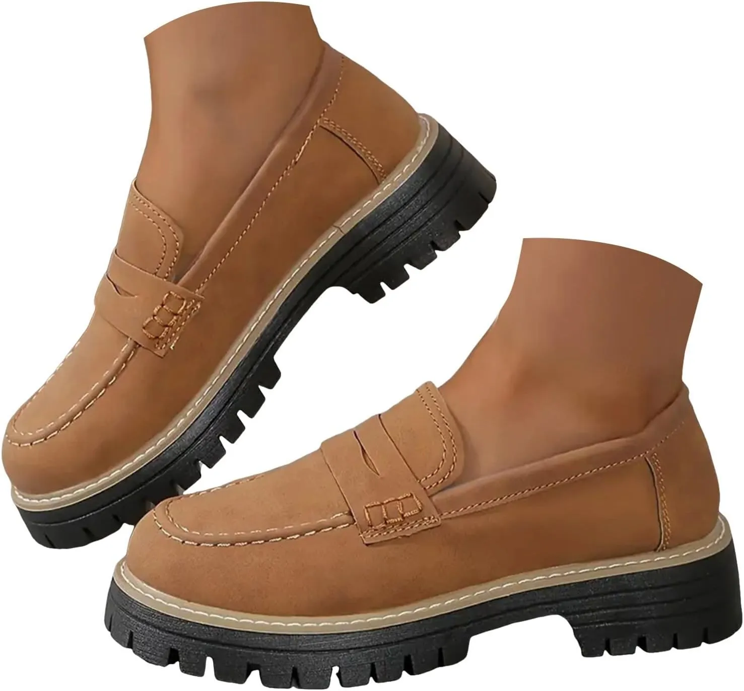 Orthoture-Orthopedic Platform Loafers Loafers Chunky Heel Slip-on Round Toe Comfort Loafer Platform Lightweight Loafers