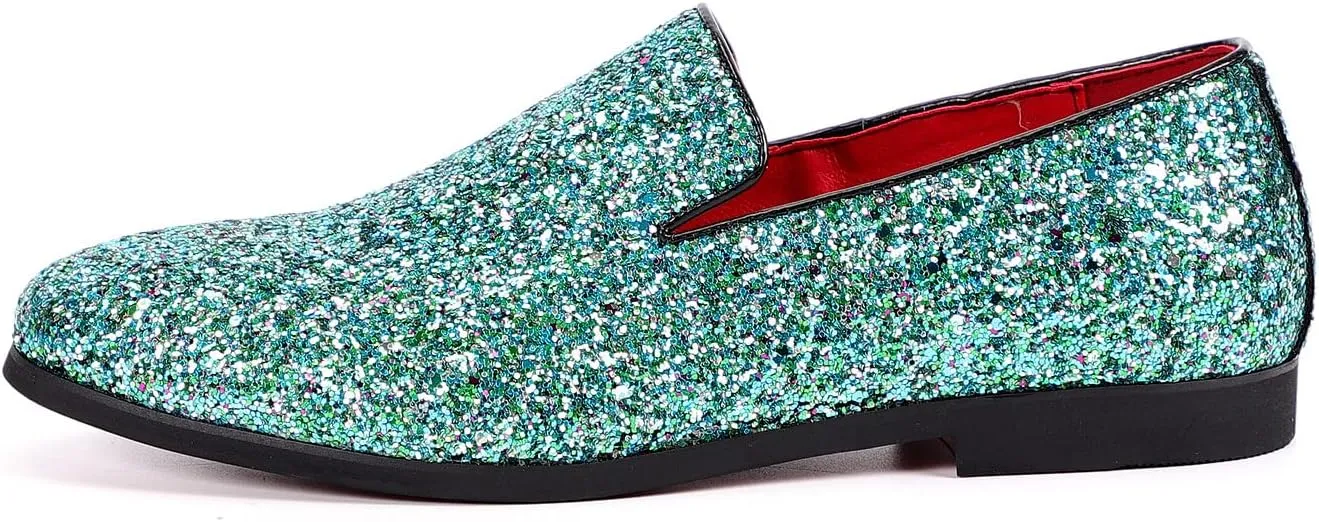 Santimon Mens Glitter Loafers Slip-On Dress Shoes  Sparkly Tuxedo & Suit Shoes for Weddings, Parties, and Formal Events
