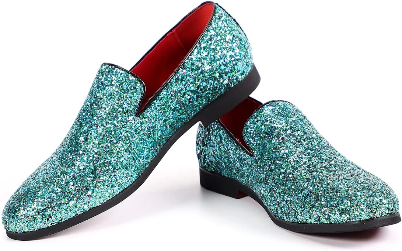 Santimon Mens Glitter Loafers Slip-On Dress Shoes  Sparkly Tuxedo & Suit Shoes for Weddings, Parties, and Formal Events