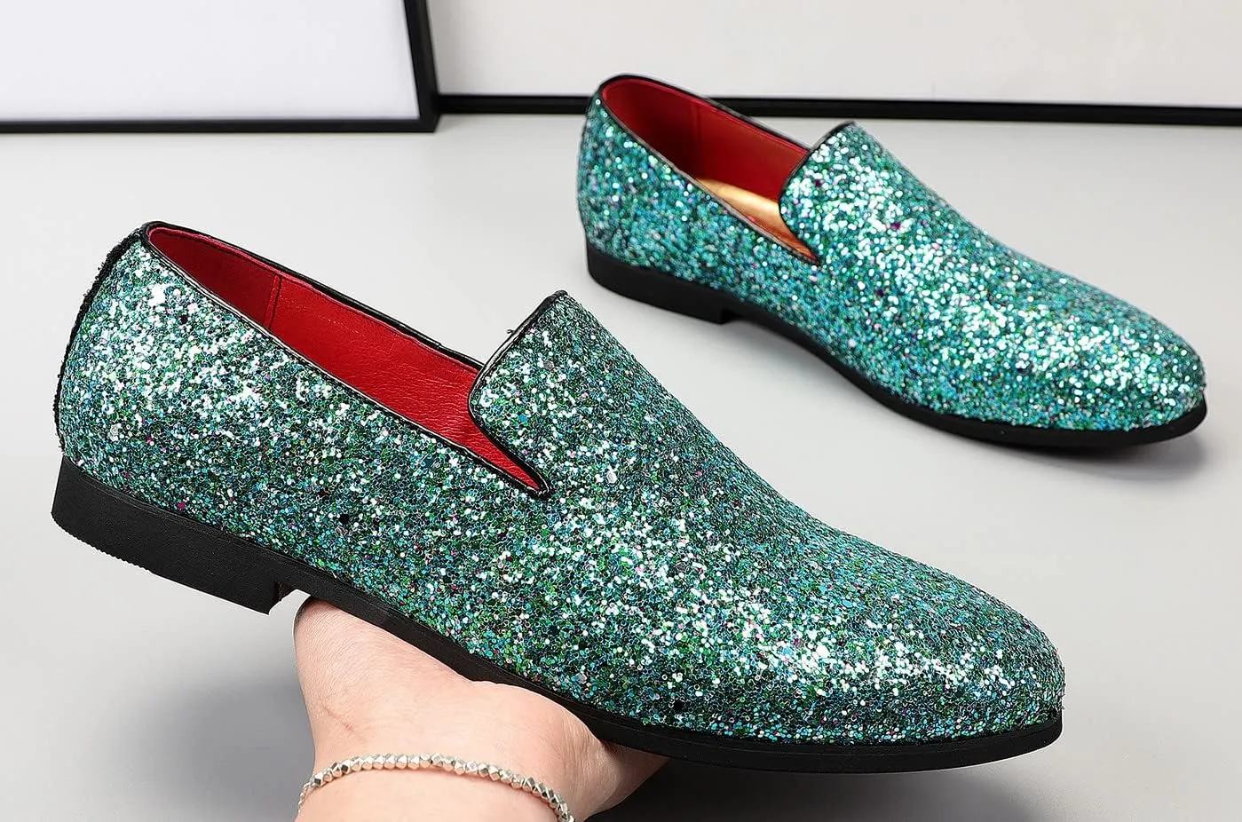 Santimon Mens Glitter Loafers Slip-On Dress Shoes  Sparkly Tuxedo & Suit Shoes for Weddings, Parties, and Formal Events