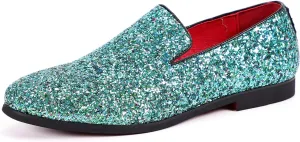 Santimon Mens Glitter Loafers Slip-On Dress Shoes  Sparkly Tuxedo & Suit Shoes for Weddings, Parties, and Formal Events