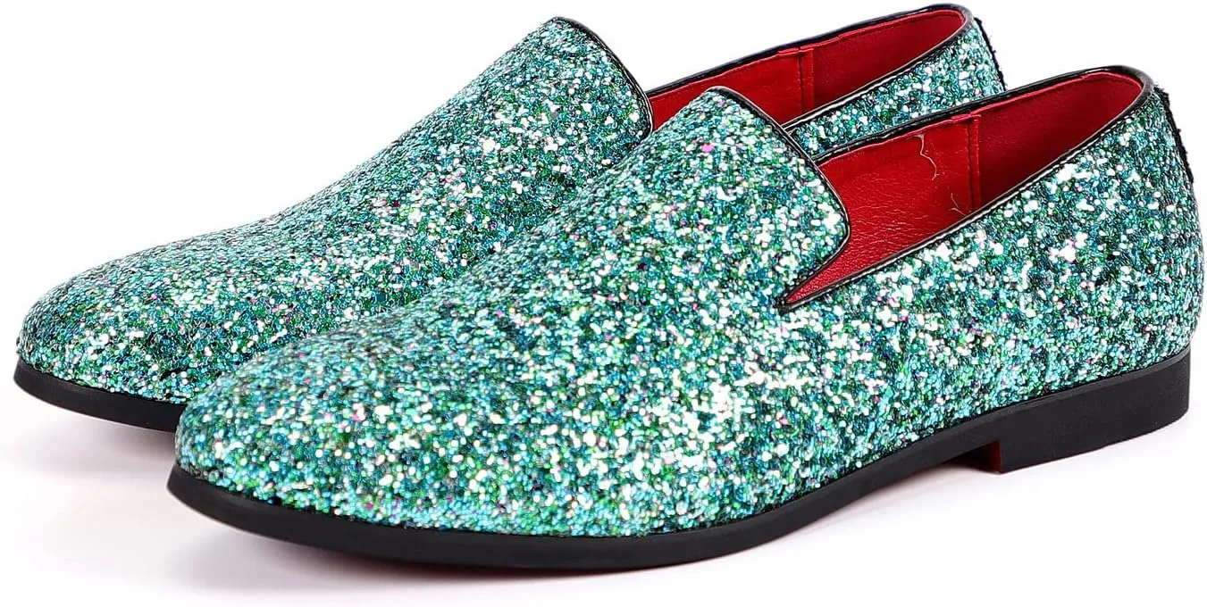 Santimon Mens Glitter Loafers Slip-On Dress Shoes  Sparkly Tuxedo & Suit Shoes for Weddings, Parties, and Formal Events
