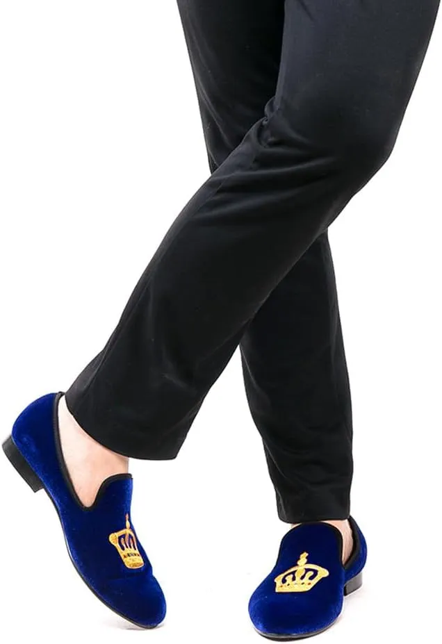 Santimon Mens Loafers Slip On Wedding Dress Casual Suede Velvet Penny Loafers Fashion Tuxedo Business Luxury Embroidered Crown Shoes Prom Smoking Party Disco Moccasins for Men