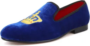 Santimon Mens Loafers Slip On Wedding Dress Casual Suede Velvet Penny Loafers Fashion Tuxedo Business Luxury Embroidered Crown Shoes Prom Smoking Party Disco Moccasins for Men