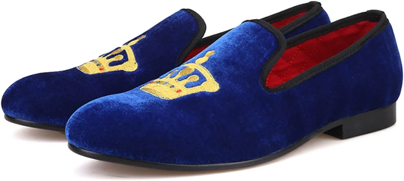 Santimon Mens Loafers Slip On Wedding Dress Casual Suede Velvet Penny Loafers Fashion Tuxedo Business Luxury Embroidered Crown Shoes Prom Smoking Party Disco Moccasins for Men
