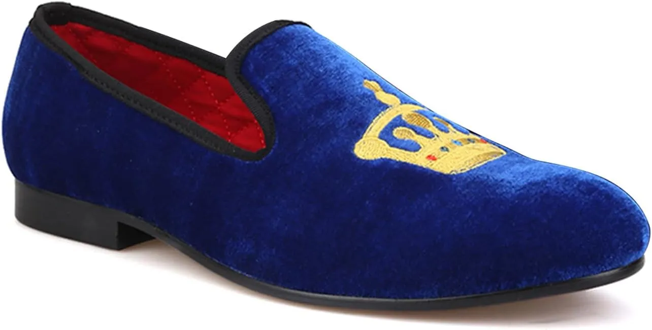 Santimon Mens Loafers Slip On Wedding Dress Casual Suede Velvet Penny Loafers Fashion Tuxedo Business Luxury Embroidered Crown Shoes Prom Smoking Party Disco Moccasins for Men