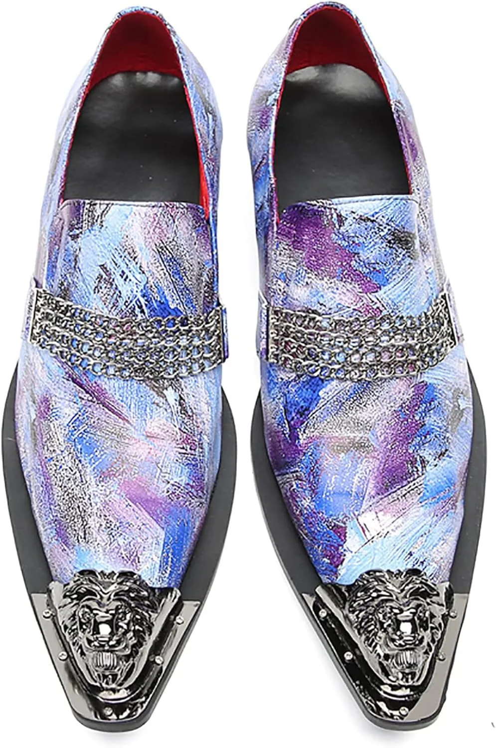 Santimon Mens Loafers Wedding Dress Casual Slip On Genuine Leather Mocassinss Metal Tip Toe Chain Penny Loafers Fashion Prom Tuxedo Western Ballroom Party Disco Shoes for Mens