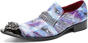 Santimon Mens Loafers Wedding Dress Casual Slip On Genuine Leather Mocassinss Metal Tip Toe Chain Penny Loafers Fashion Prom Tuxedo Western Ballroom Party Disco Shoes for Mens