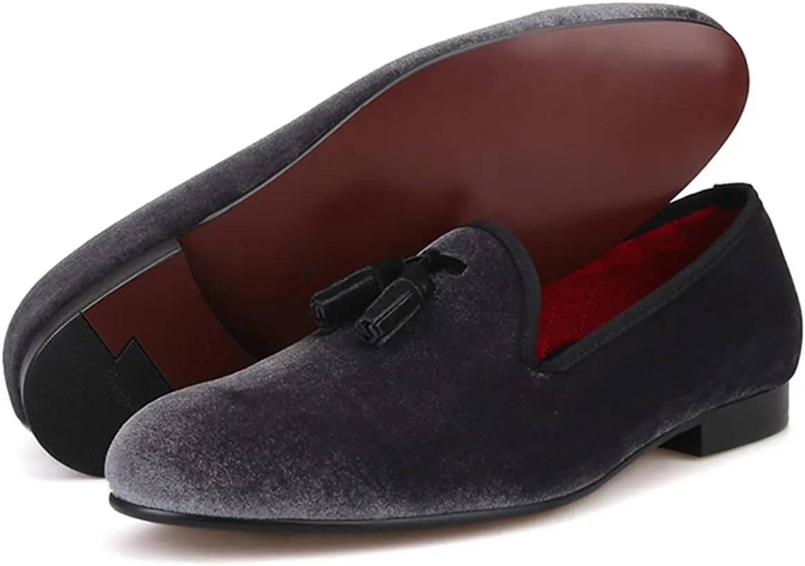 Santimon Mens Tassel Loafers Casual Dress Velvet Slip On Penny Loafers Fashion Prom Wedding Tuxedo Business Luxury Shoes Smoking Party Disco Moccasins for Men