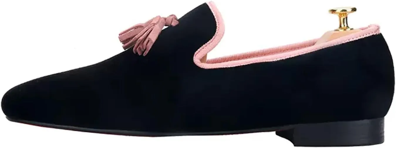 Santimon Mens Tassel Loafers Casual Dress Velvet Slip On Penny Loafers Fashion Prom Wedding Tuxedo Business Luxury Shoes Smoking Party Disco Moccasins for Men