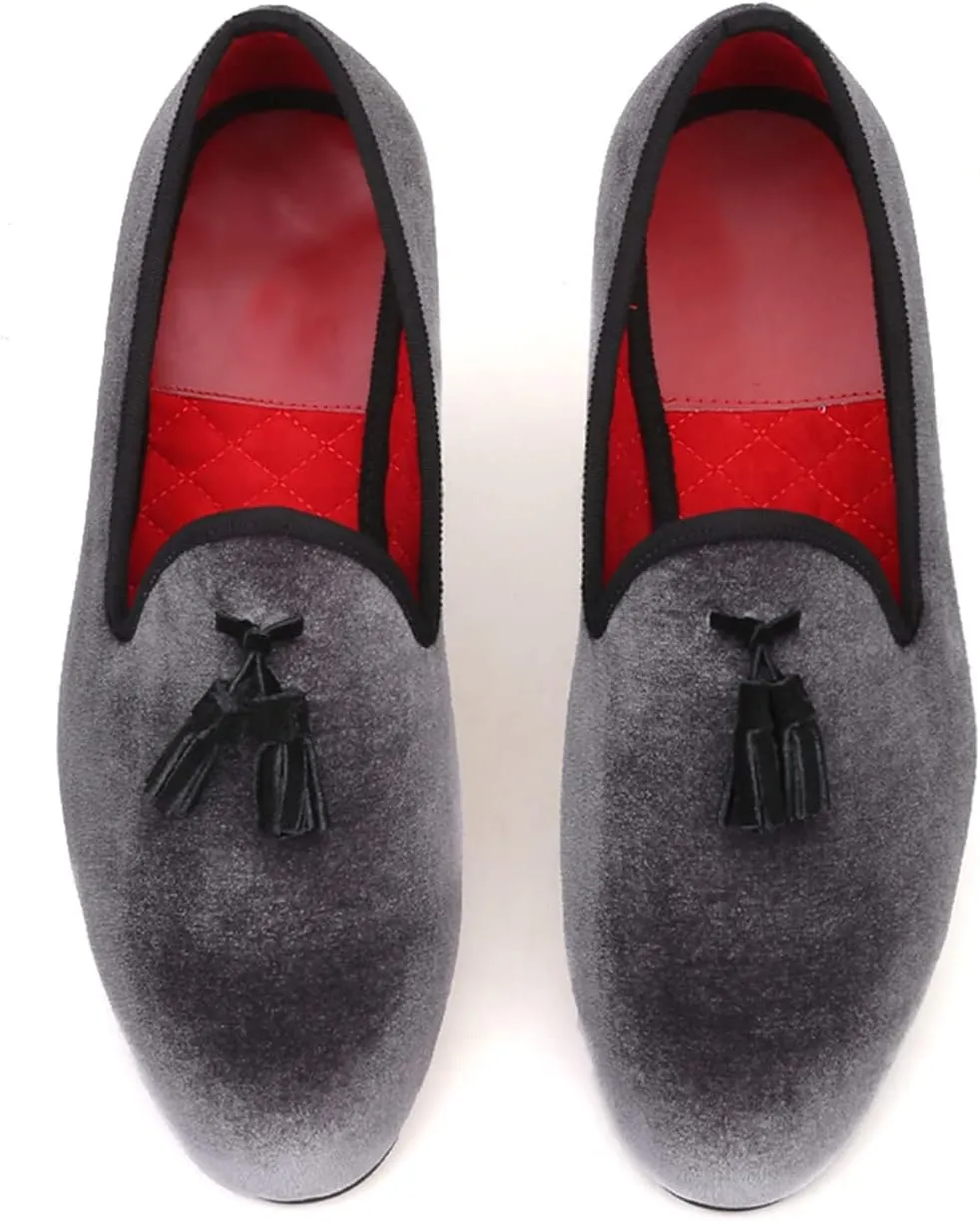 Santimon Mens Tassel Loafers Casual Dress Velvet Slip On Penny Loafers Fashion Prom Wedding Tuxedo Business Luxury Shoes Smoking Party Disco Moccasins for Men