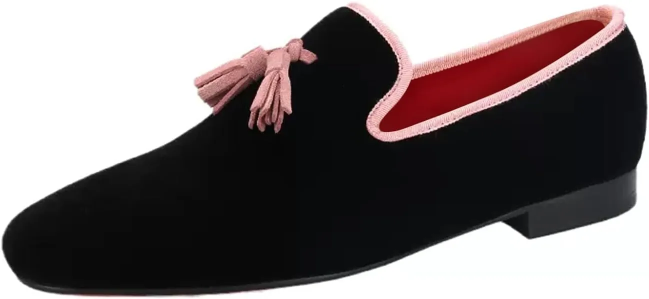 Santimon Mens Tassel Loafers Casual Dress Velvet Slip On Penny Loafers Fashion Prom Wedding Tuxedo Business Luxury Shoes Smoking Party Disco Moccasins for Men