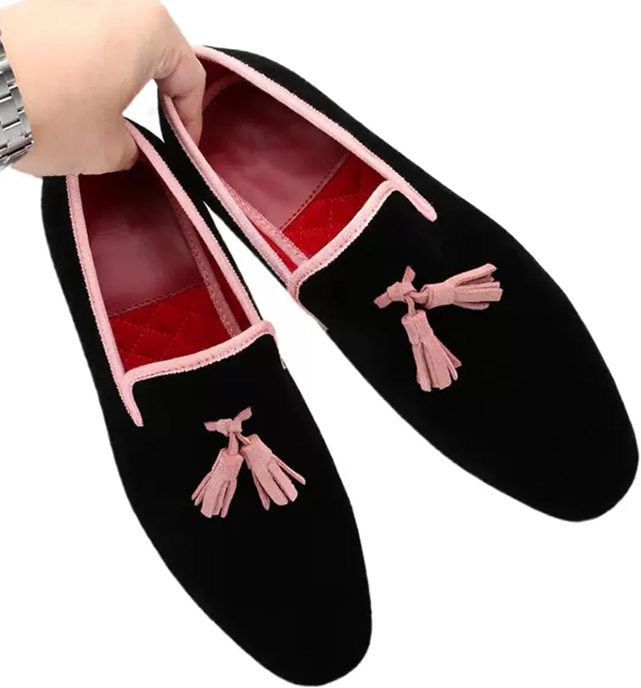 Santimon Mens Tassel Loafers Casual Dress Velvet Slip On Penny Loafers Fashion Prom Wedding Tuxedo Business Luxury Shoes Smoking Party Disco Moccasins for Men