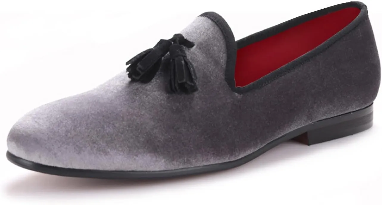Santimon Mens Tassel Loafers Casual Dress Velvet Slip On Penny Loafers Fashion Prom Wedding Tuxedo Business Luxury Shoes Smoking Party Disco Moccasins for Men