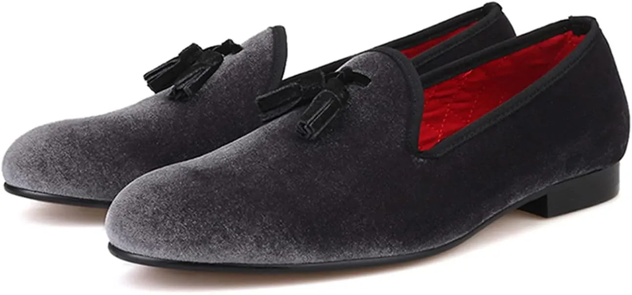Santimon Mens Tassel Loafers Casual Dress Velvet Slip On Penny Loafers Fashion Prom Wedding Tuxedo Business Luxury Shoes Smoking Party Disco Moccasins for Men
