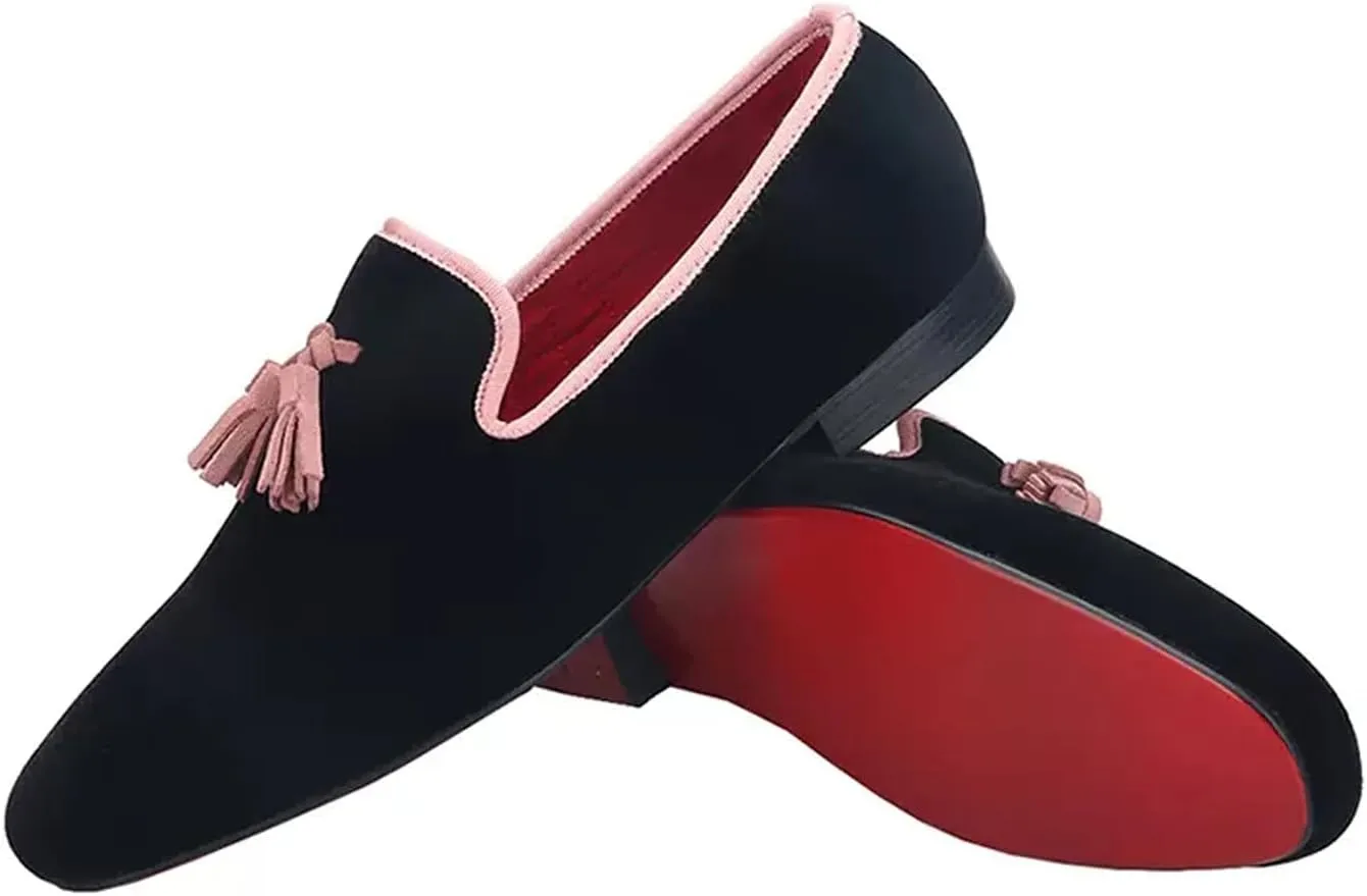 Santimon Mens Tassel Loafers Casual Dress Velvet Slip On Penny Loafers Fashion Prom Wedding Tuxedo Business Luxury Shoes Smoking Party Disco Moccasins for Men