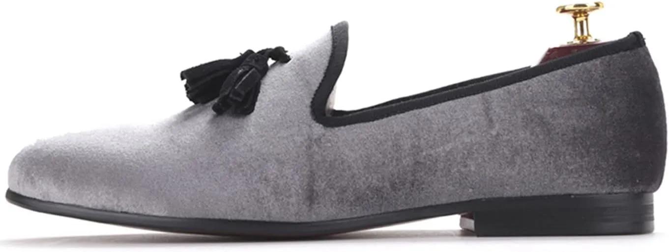 Santimon Mens Tassel Loafers Casual Dress Velvet Slip On Penny Loafers Fashion Prom Wedding Tuxedo Business Luxury Shoes Smoking Party Disco Moccasins for Men