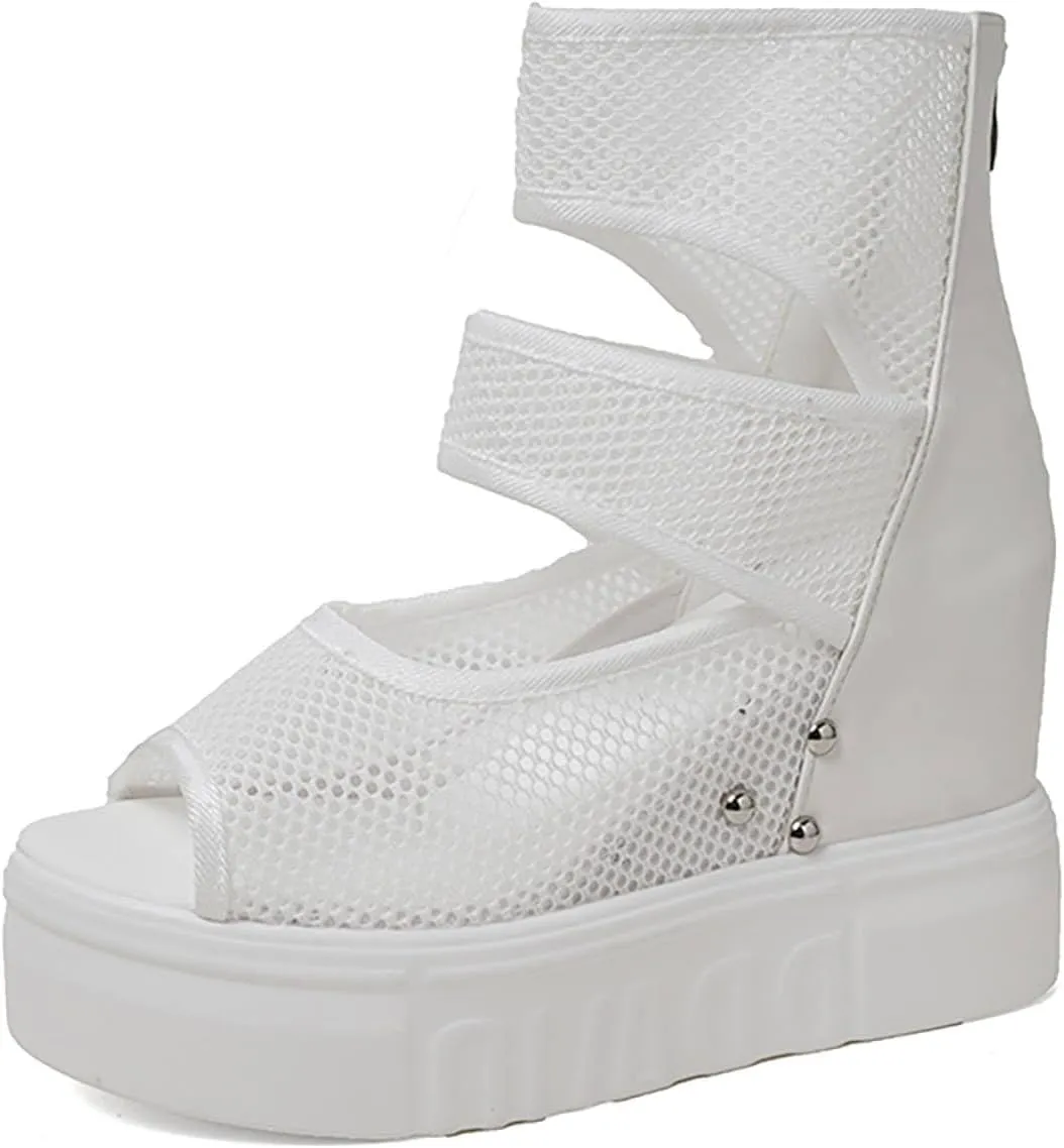 Women Wedge Sandals Summer Mesh Fashion Beach Sandal Walking Open Peep Toe Shoes Lightweight Breathable Work Office Shoe