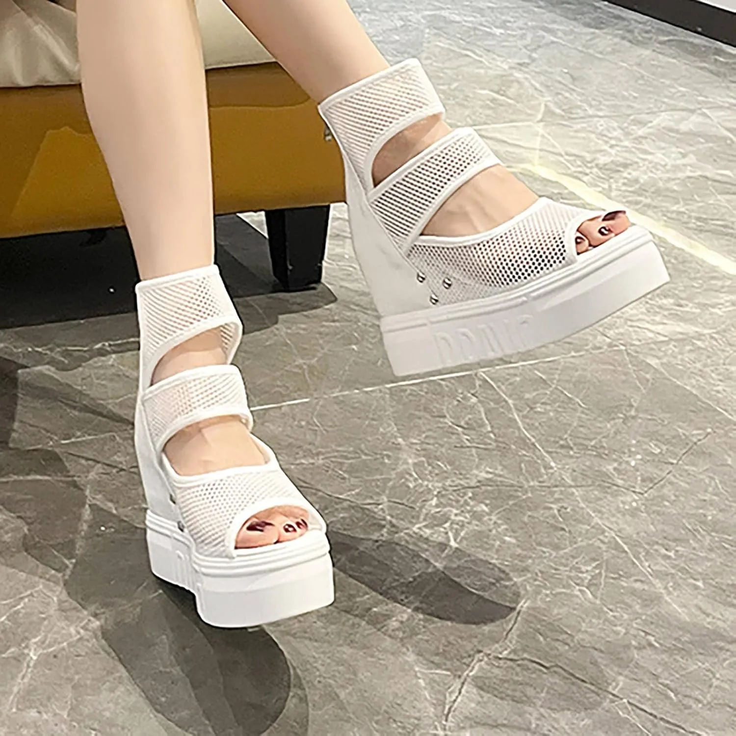 Women Wedge Sandals Summer Mesh Fashion Beach Sandal Walking Open Peep Toe Shoes Lightweight Breathable Work Office Shoe