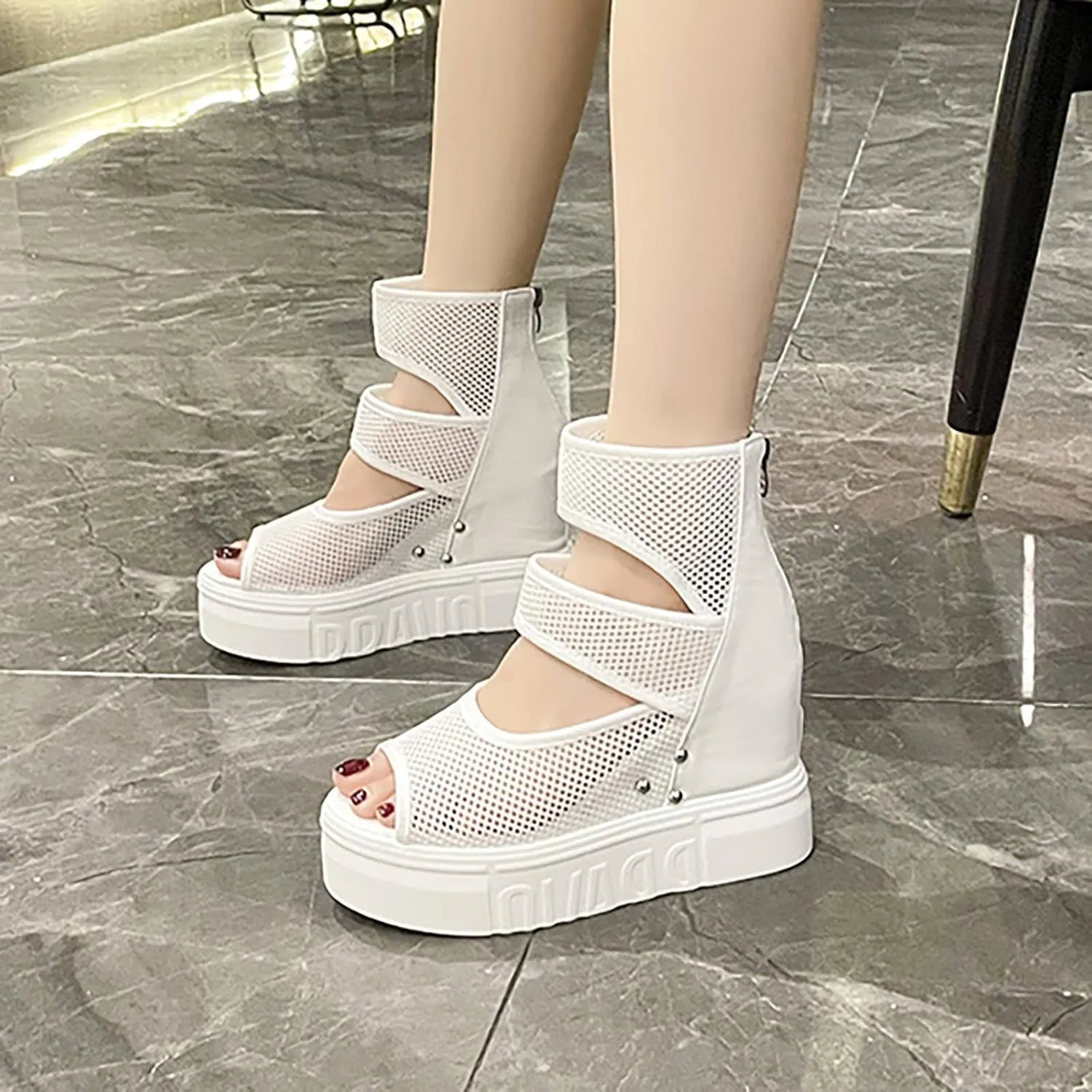 Women Wedge Sandals Summer Mesh Fashion Beach Sandal Walking Open Peep Toe Shoes Lightweight Breathable Work Office Shoe