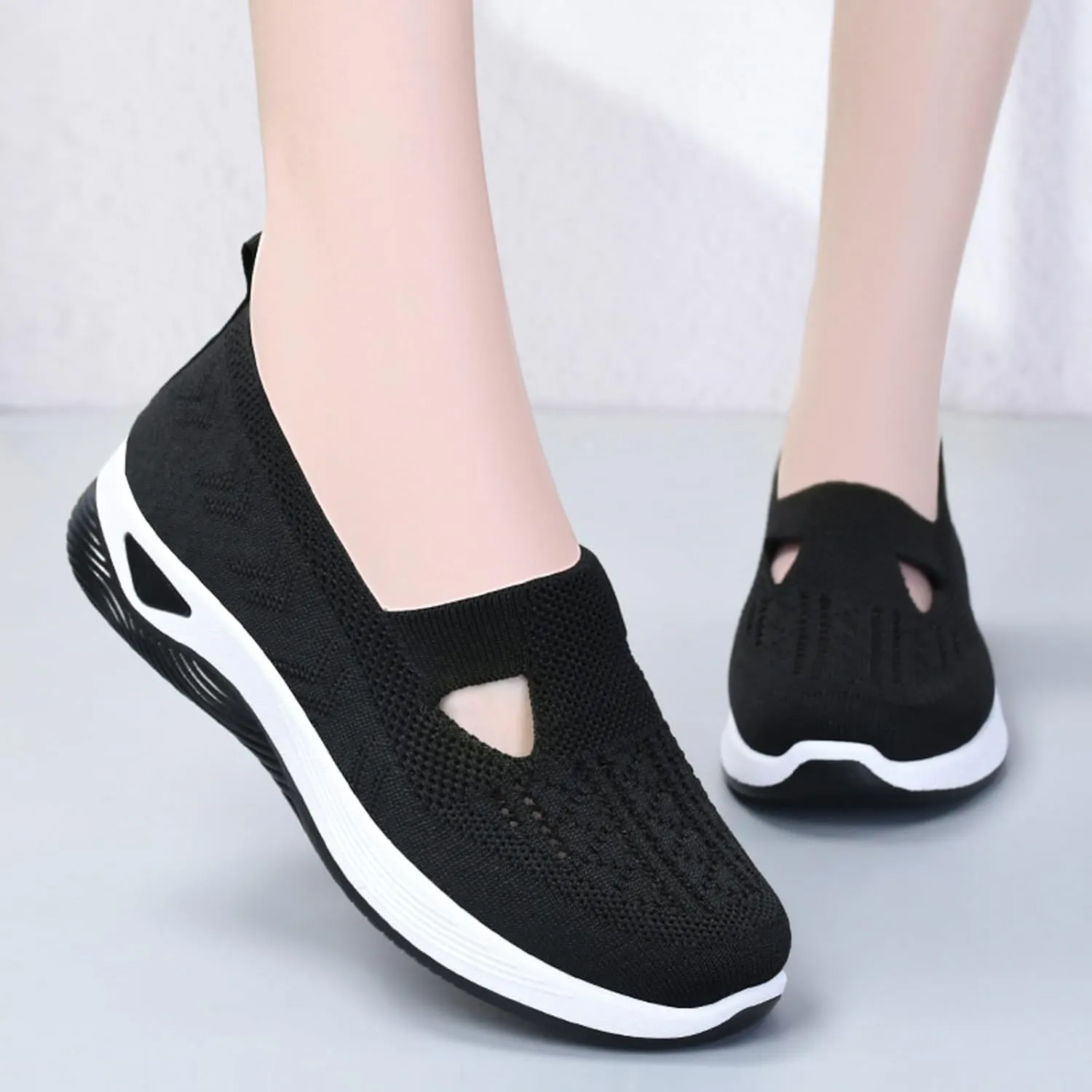 Womens Orthopedic Sneakers Breathable Slip on Walking Shoes Non-Slip Woven Shoes Mesh Comfortable Lightweight Arch Support Sneaker