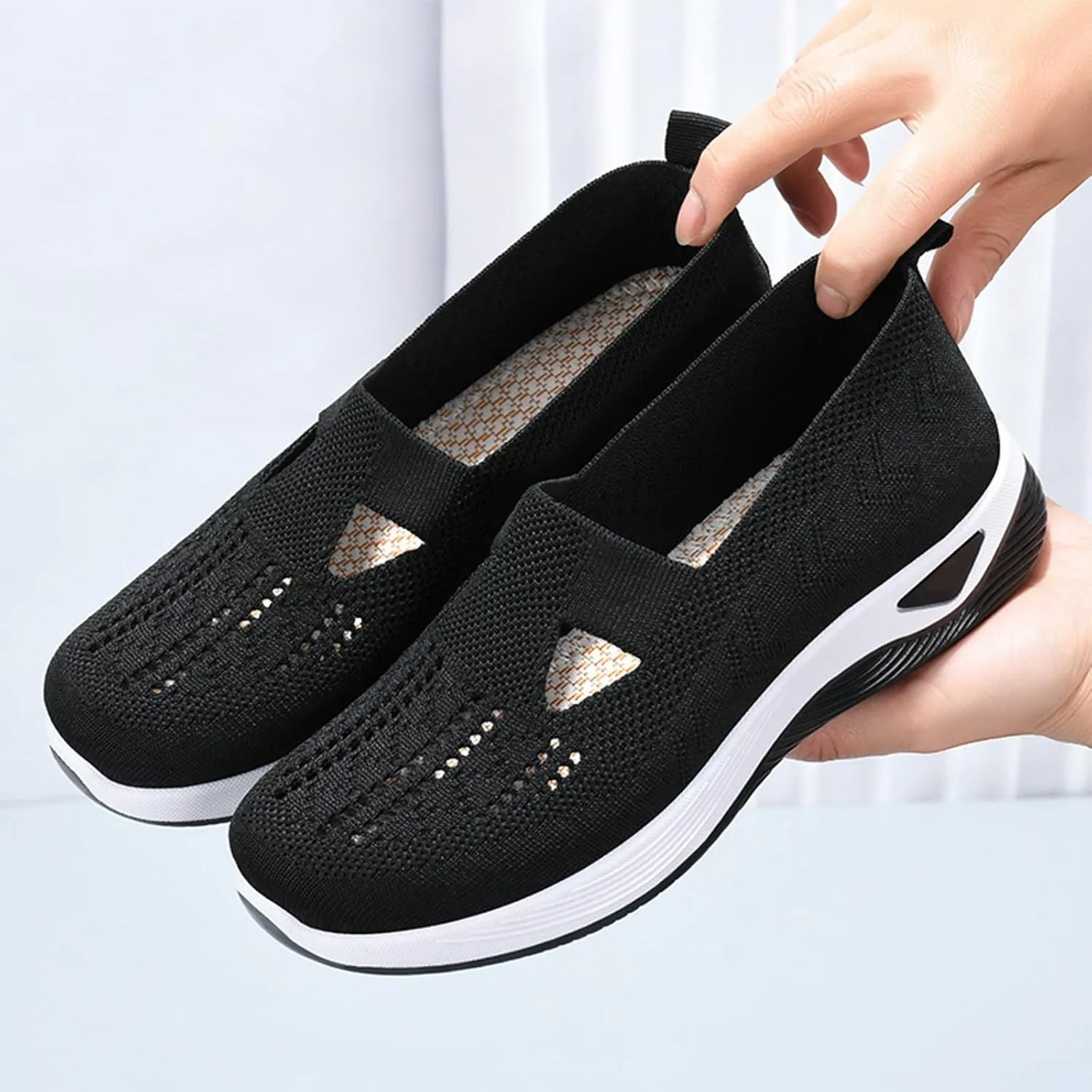 Womens Orthopedic Sneakers Breathable Slip on Walking Shoes Non-Slip Woven Shoes Mesh Comfortable Lightweight Arch Support Sneaker