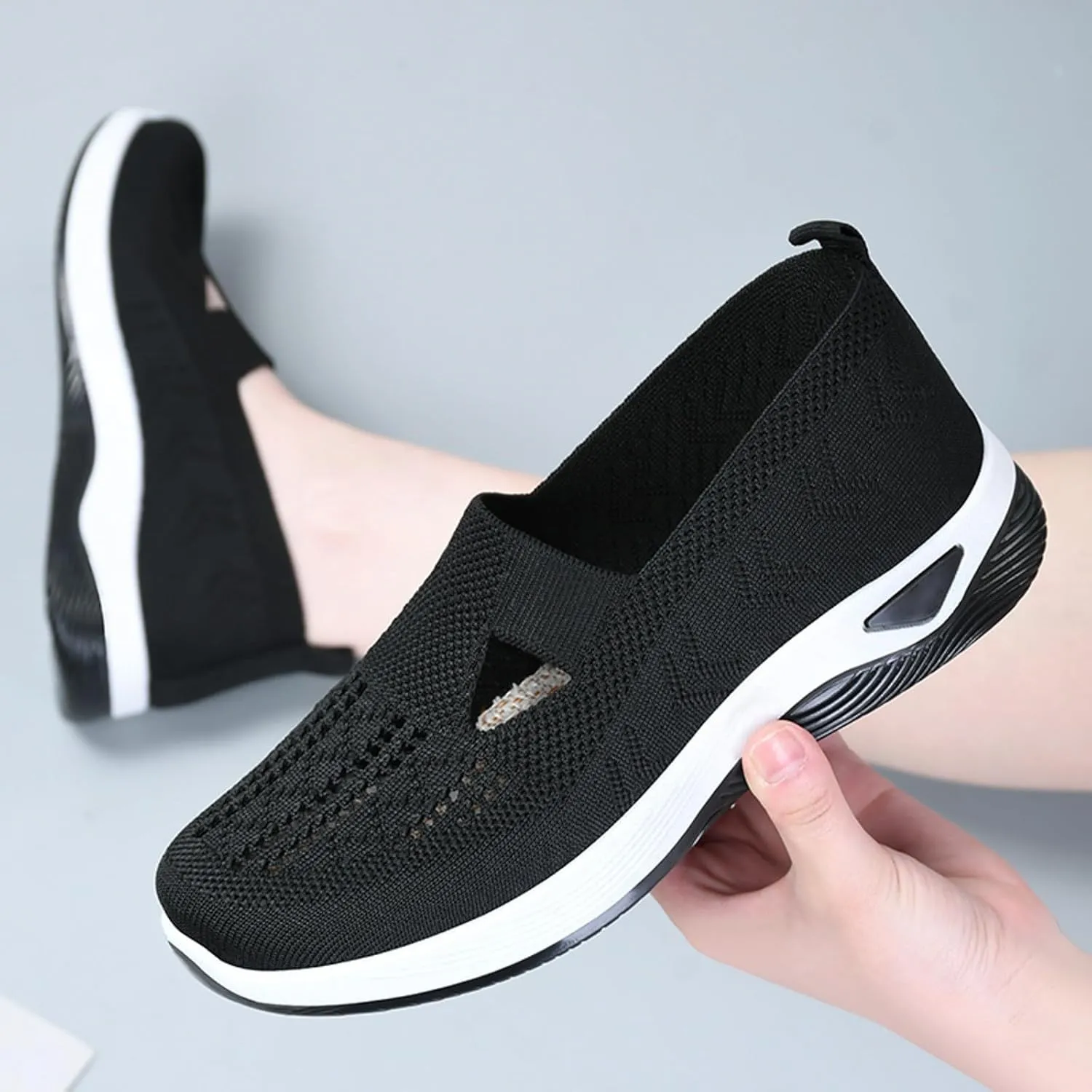Womens Orthopedic Sneakers Breathable Slip on Walking Shoes Non-Slip Woven Shoes Mesh Comfortable Lightweight Arch Support Sneaker