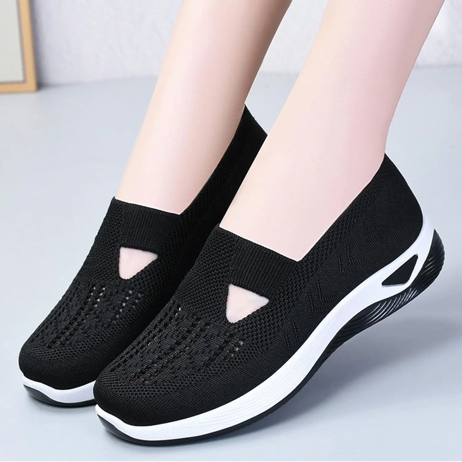 Womens Orthopedic Sneakers Breathable Slip on Walking Shoes Non-Slip Woven Shoes Mesh Comfortable Lightweight Arch Support Sneaker