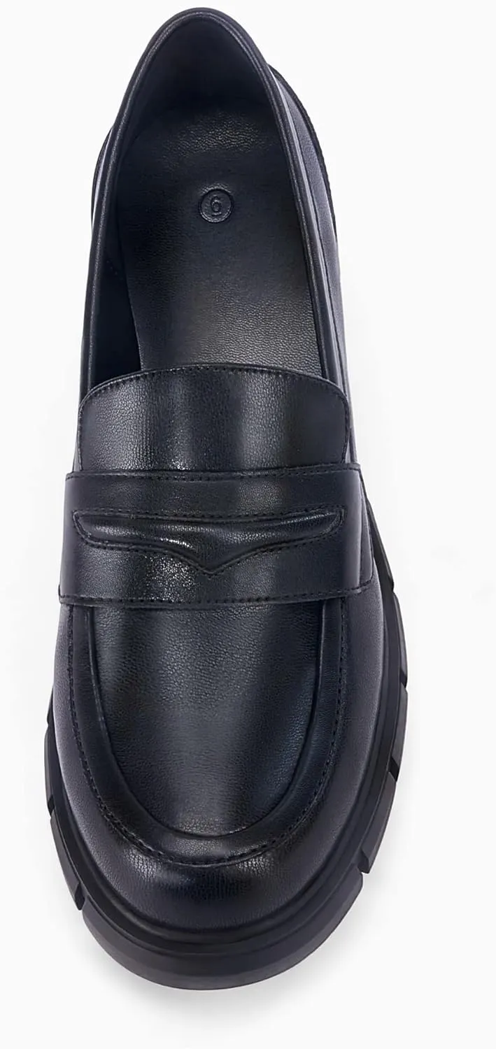 Womens Platform Loafers Chunky Heel Penny Loafer Lug Sole Slip On Round Toe Comfort Dress Work Shoes