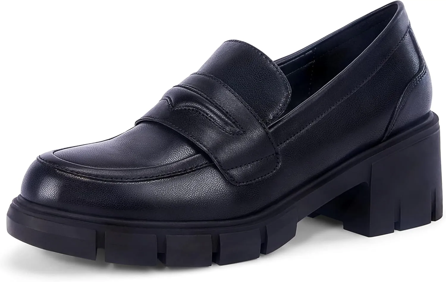 Womens Platform Loafers Chunky Heel Penny Loafer Lug Sole Slip On Round Toe Comfort Dress Work Shoes