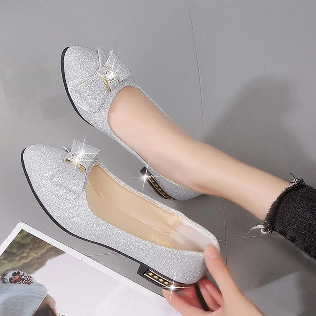 Womens Rhinestone Shoes Wedding Shoes Bride Flat Shoes Pointed Toe Ballet Flats Bowknot Dress Shoes Sparkly Shoes
