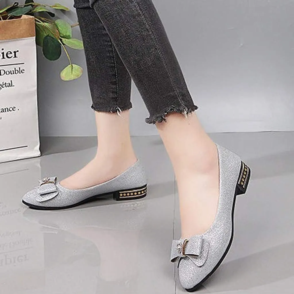 Womens Rhinestone Shoes Wedding Shoes Bride Flat Shoes Pointed Toe Ballet Flats Bowknot Dress Shoes Sparkly Shoes